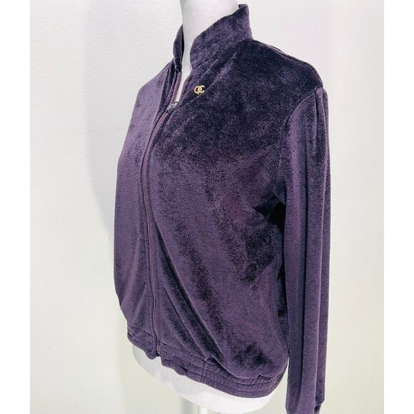 Oleg Cassini for Sare Moda velour sweater VTG purple full zip women's  M - Picture 3 of 5